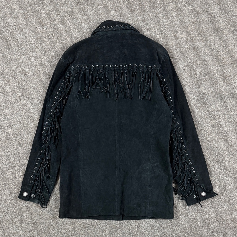 Vintage Excelled Collection Black Suede Leather Western Fringe Jacket Women’s XS - Picture 3 of 13